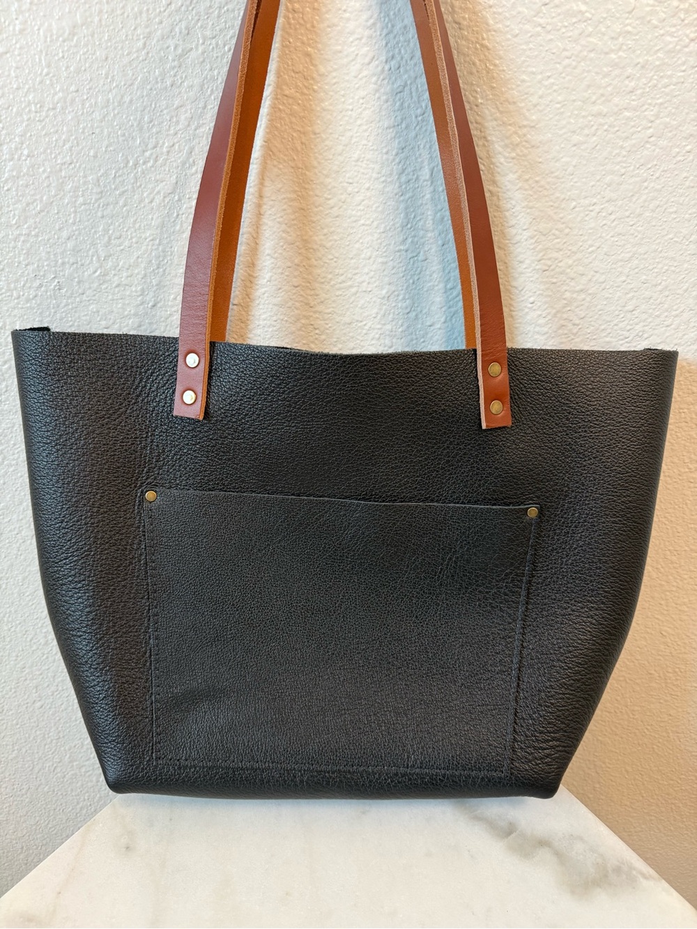 Portland Leather Goods Large Classic Tote Black Pebbled Tandles Rare